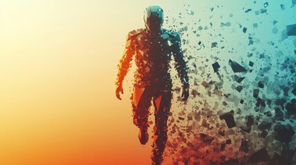 Astronaut disintegrating into particles while walking on mars or another planet