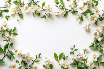 Fototapeta premium Jasmin flowers, minimalistic and isolated on white background, in png format.