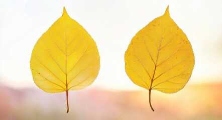 Fototapeta premium Two Golden Yellow Autumn Leaves Capture the Essence of Fall