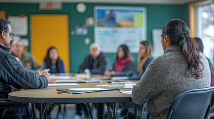 A community meeting discussing the benefits of affordable housing programs, highlighting the importance of accessible housing, social welfare, and the collective effort to improve living conditions 