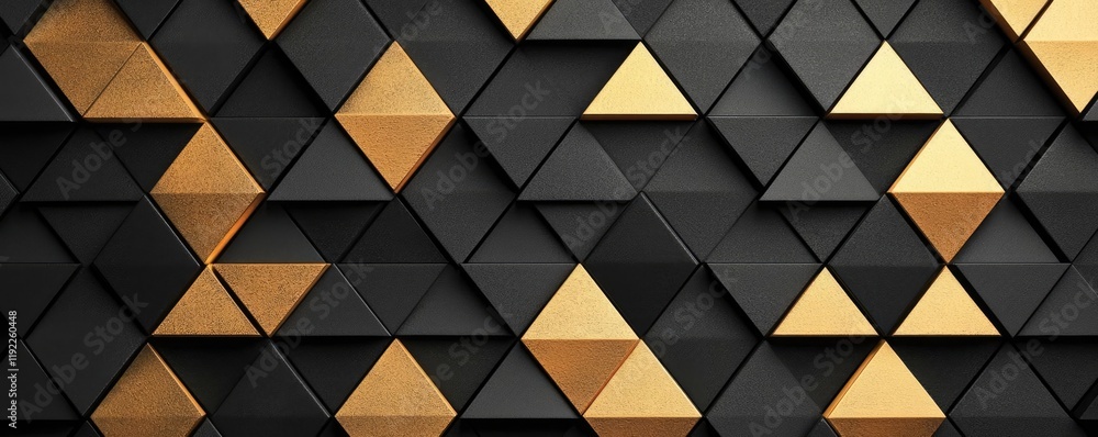 Poster triangle abstract background concept. elegant geometric pattern with gold and black triangles, ideal