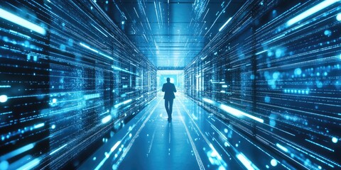 Fototapeta premium Digital transformation and automation in business, focusing on the optimization of processes through cloud computing and enhanced customer service management.