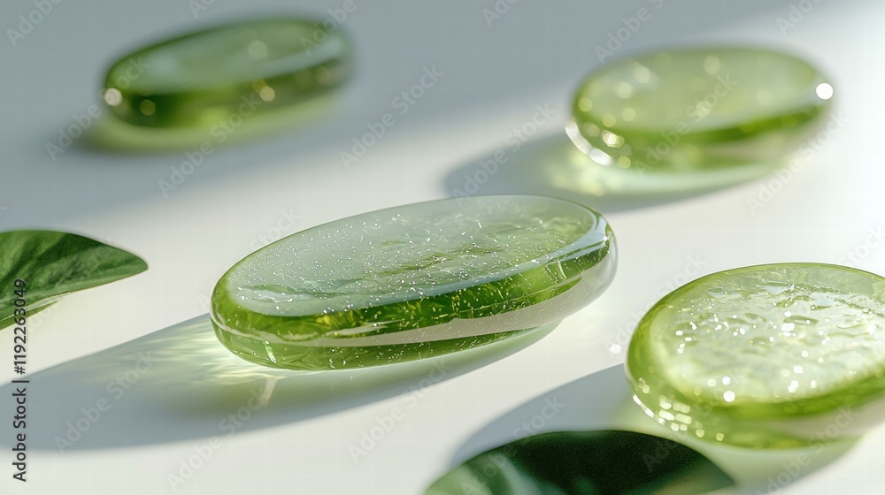 Poster refreshing cucumber gel and slices. ai.