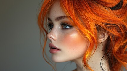 Fototapeta premium Portrait of a woman with vibrant orange hair.