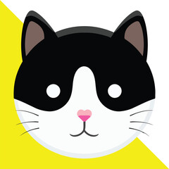 Minimalist Cat Icon - A Charming and Simplistic Illustration Featuring a Black and White Cat Face with Rounded Shapes a Pink Nose and Soft Brown Inner Ears