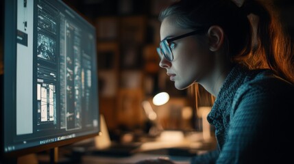 A graphic designer experimenting with typography on a widescreen monitor