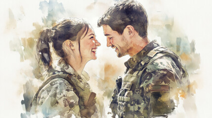 Soldier and mother sharing tearful laugh, pure happiness radiates between them, capturing heartfelt moment of joy and connection