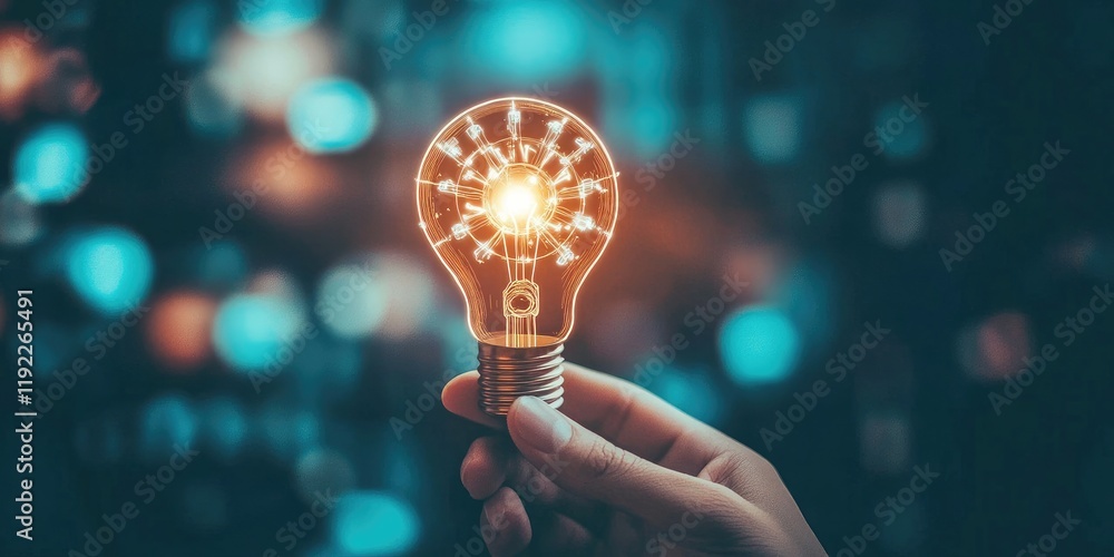 Aufkleber a hand holding a light bulb with a gear icon, symbolizing the fusion of technology and innovation th