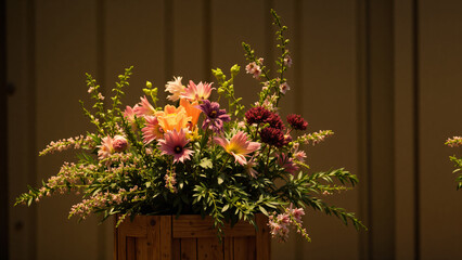 Colorful Floral Arrangement in Basket, Festive Decor