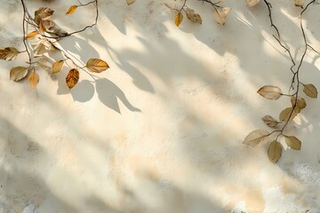 Autumn Leaves and Shadows on a Textured Wall