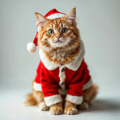 Adorable Cat in Santa Claus Costume 