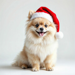 Adorable Dog Wearing Santa Hat on White Background