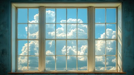 Bright window view showcasing fluffy clouds.
