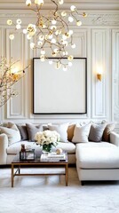 Elegant living room design modern interior home decor bright environment wide angle view cozy concept