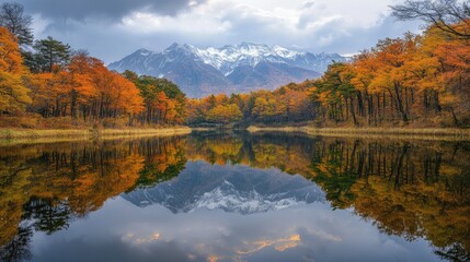Fototapeta premium A serene landscape featuring Mount Fuji in the background,