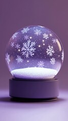Christmas tree in Glass snow globe on red background, Christmas decorative design with white snowdrift,snowflakes,glow garland,3d decorative garland glow.Xmas Decorations,space for text.