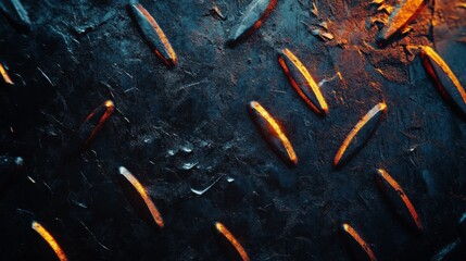 Close-up of Metallic Steel Plate with Diamond Pattern Highlighting Textures and Reflections in Dramatic Lighting for Industrial Themes and Designs