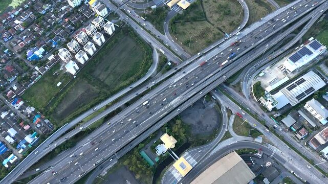 High angle view of expressway road 4k for toll payment in the city