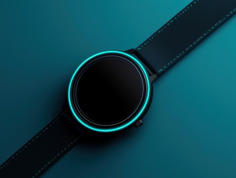 Minimalist futuristic watch design with glowing LED elements on a sleek metallic band, ideal for modern tech branding