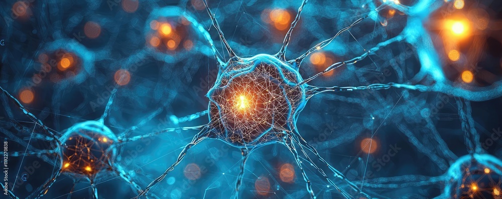 Poster plexus abstract background concept. abstract representation of neurons and synapses glowing in vivid