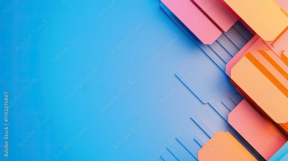 Poster plexus abstract background concept. abstract geometric shapes in vibrant colors on a smooth blue bac