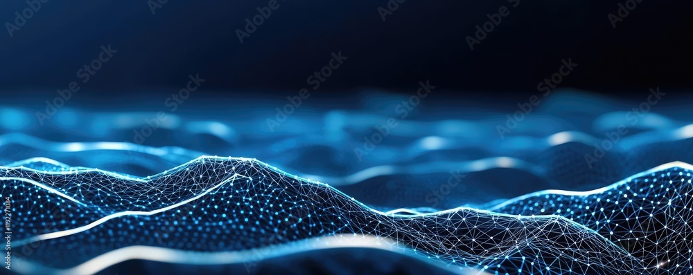 Poster plexus abstract background concept. futuristic abstract technology waves in blue hues, depicting dig