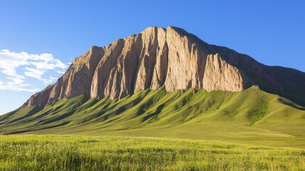 Breathtaking mountain landscape with green hills and blue sky