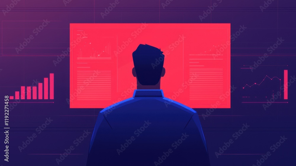 Poster business growth, expansion and optimization concept. a person analyzes data on a vibrant screen with