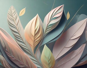 Decorative leaves in soft colors on a soft background. Generative AI