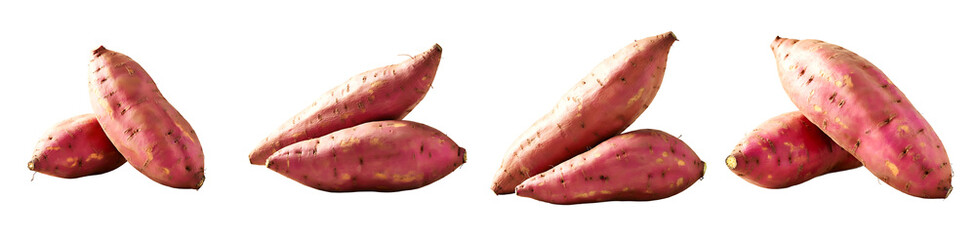 Red Yams and Sweet Potatoes Whole and Sliced On Transparent Background
