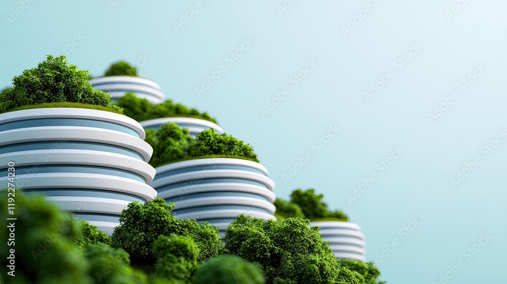 Poster architect project concept. modern architecture combines nature and design in harmonious green struct