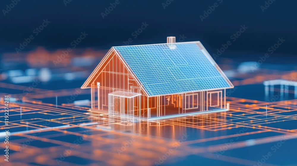 Aufkleber architect blueprint idea. a digital model of a house showcasing modern architecture and technology.