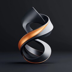 3D illustration of an abstract, infinity, Mobius strip in black and gold.
