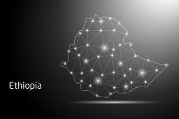 Abstract Mash Line and Point Scales on The Dark Gradient Background With Map of Ethiopia. 3D Mesh Polygonal Network Connections. Vector illustration eps 10.	