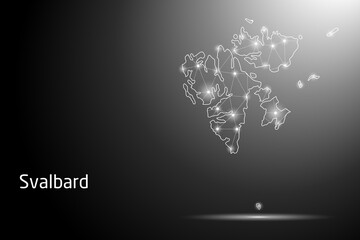 Abstract Mash Line and Point Scales on The Dark Gradient Background With Map of Svalbard. 3D Mesh Polygonal Network Connections. Vector illustration eps 10.	