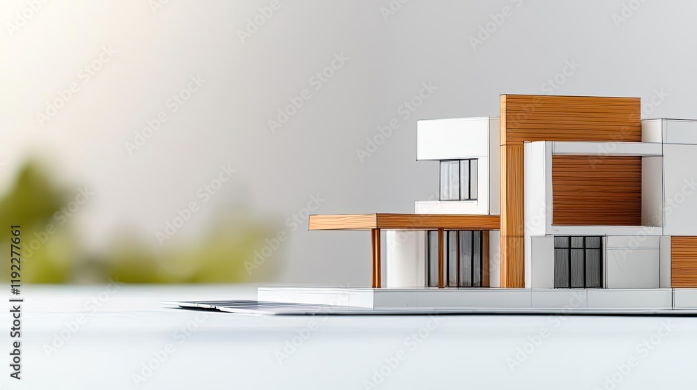 Poster architect sketching idea. modern architectural model showcasing innovative design and sustainable fe