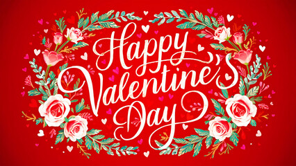 Happy valentines  Day greeting card with hearts on red background.