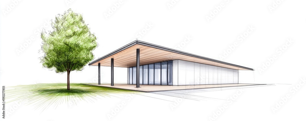 Poster architect sketching idea. modern architectural design featuring sleek lines and sustainable elements