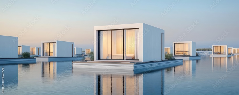 Poster architect blueprint idea. modern architecture on water featuring minimalist design and tranquility a