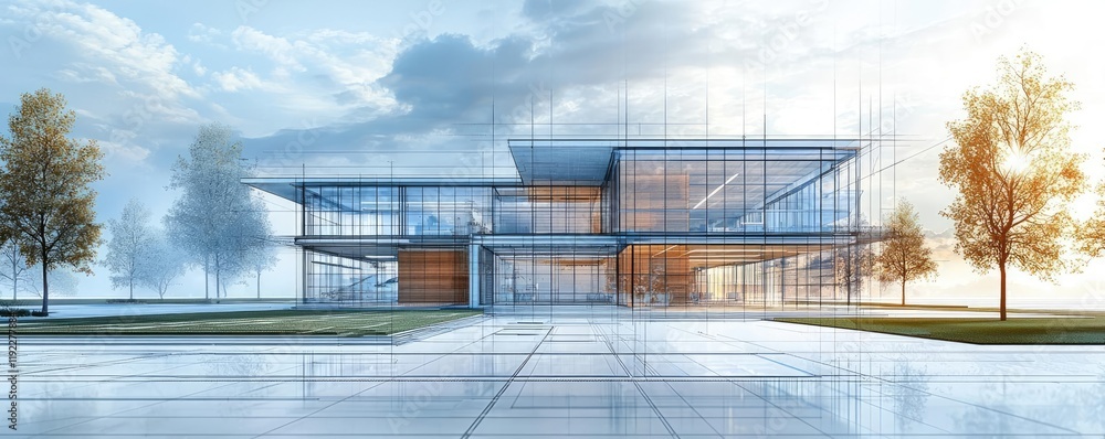 Poster architect blueprint idea. modern architectural design showcasing sleek lines and transparent structu