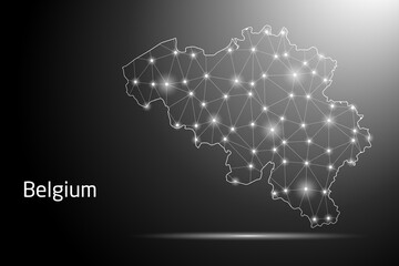 Abstract Mash Line and Point Scales on The Dark Gradient Background With Map of Belgium. 3D Mesh Polygonal Network Connections. Vector illustration eps 10.	