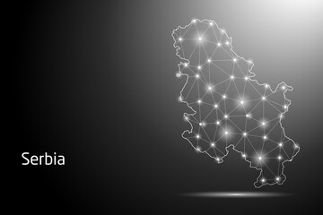 Abstract Mash Line and Point Scales on The Dark Gradient Background With Map of Serbia. 3D Mesh Polygonal Network Connections. Vector illustration eps 10.	