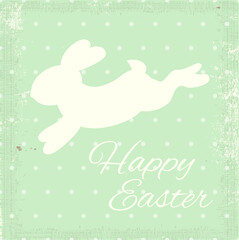 Square Happy Easter card in retro style with silhouette of cute rabbits. Vintage Easter  background with bunny in cozy shabby chic style. Vector illustration EPS8