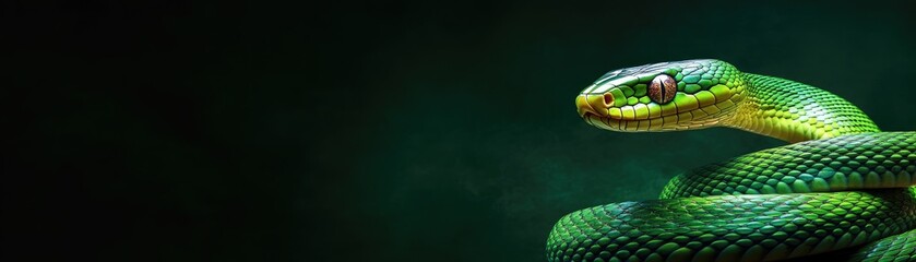 Fototapeta premium Vibrant snake on an emerald background.