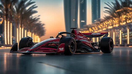 Formula 1 car on Arabian landmark background