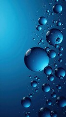 Several glistening water drops against a deep blue backdrop, element, abstract, cool