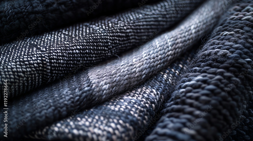 Poster close up of a woven fabric with different patterns and textures.