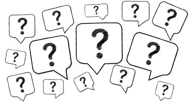 Animated pop up question marks comic speech bubbles white background