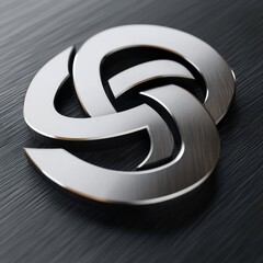 3D metallic symbol on textured background.