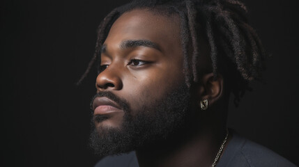 Artistic portrait of confident Black man with dreadlocks. Perfect for music industry, creative arts, or cultural expression